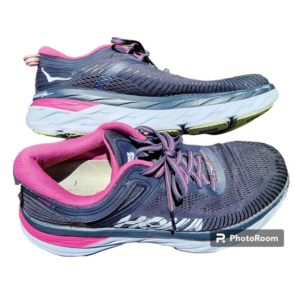 Hoka One One Bondi 7 Sneakers Black/Pink US Size W 9.5 Running Walking - Picture 1 of 7